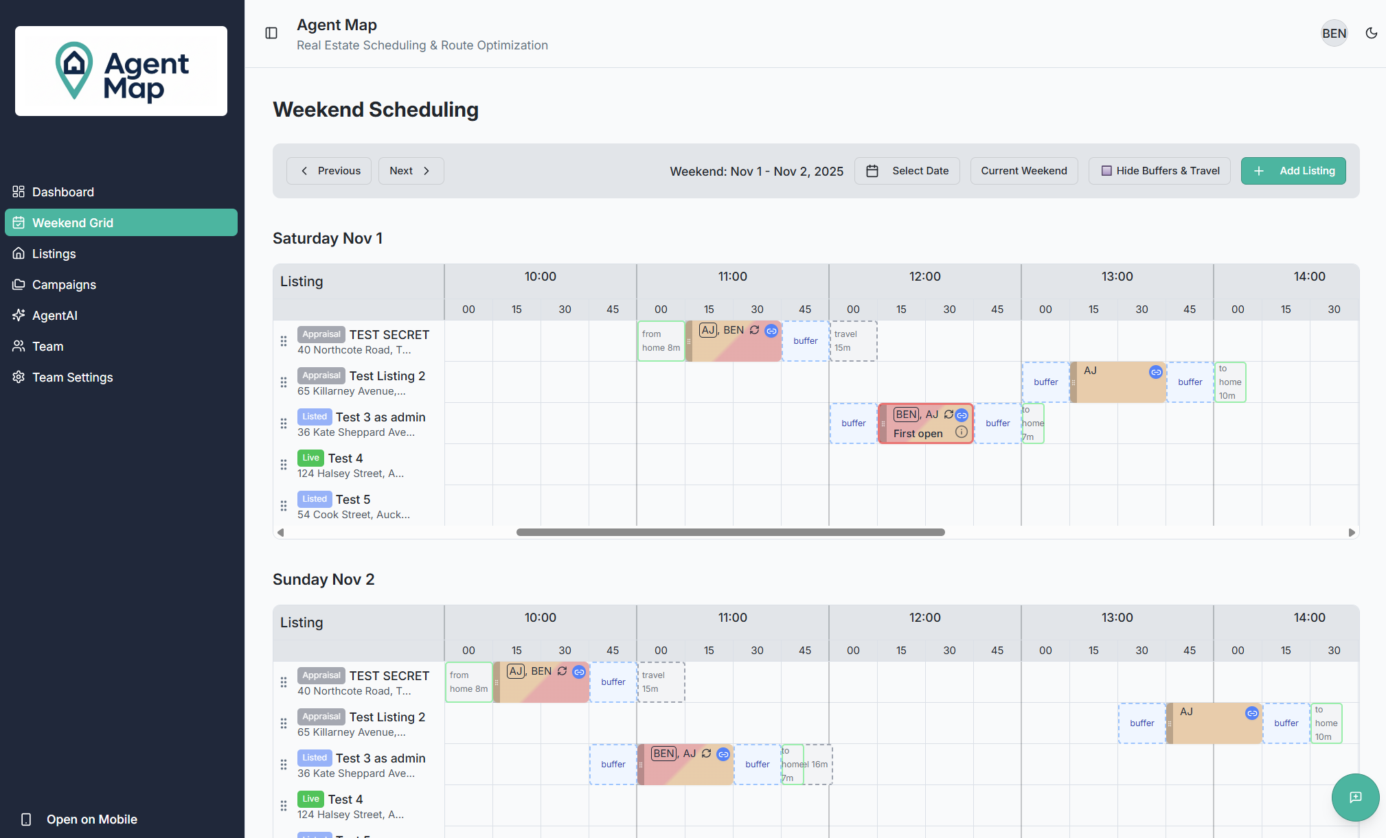 AgentMap Weekend Grid Interface